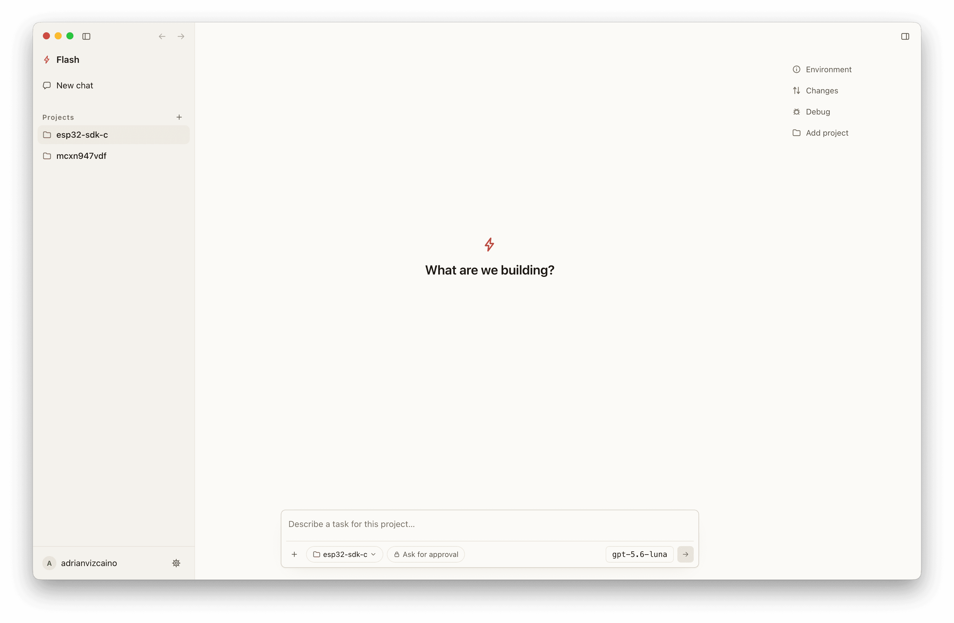 Flash Desktop with its project browser and task composer